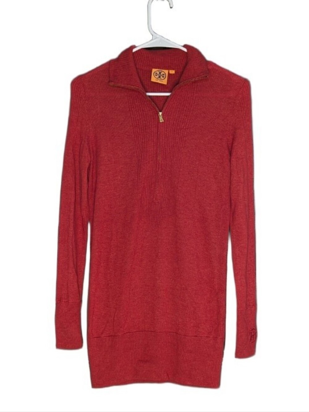 Tory Burch Women Red Sweater Wool Cashmere Blend Logo Sleeve Size Small